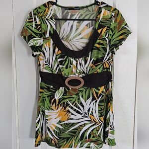 Maurices Green and Yellow Leaf Print Blouse